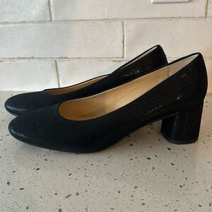 Amalfi by Rangoni Firenzie Black Leather Block Heel Pumps Made in Italy Size 12M